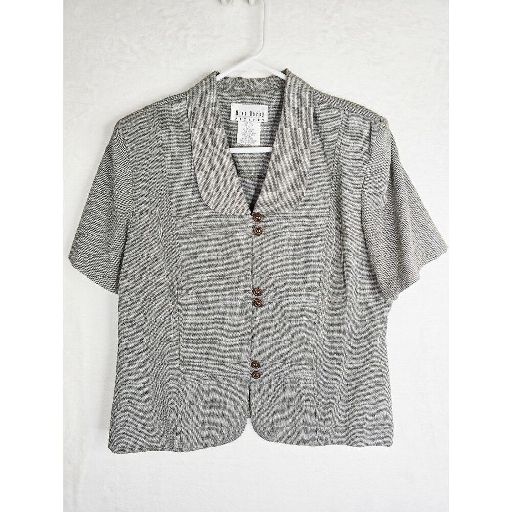 Vintage Miss Dorby Petites Houndstooth Blazer Top 16P Short Sleeve Button Front